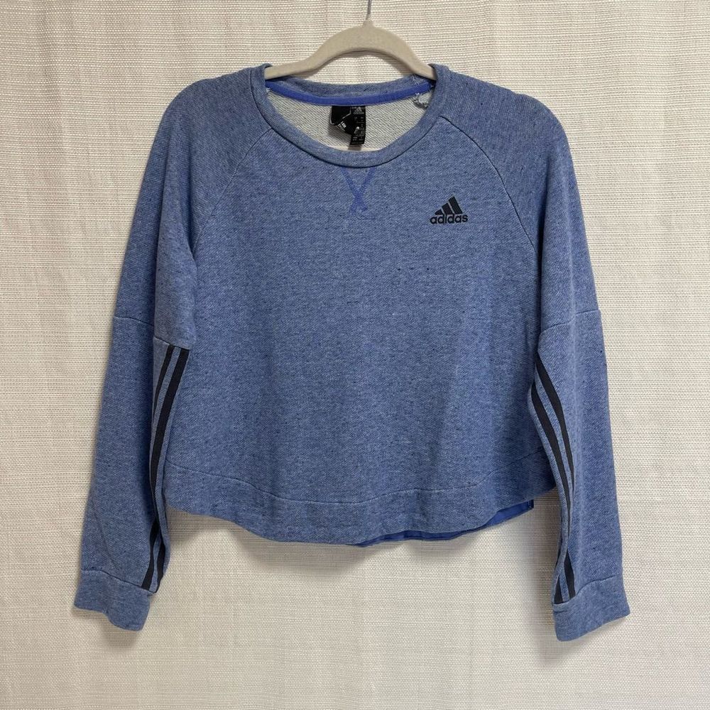 Blue Adidas Crop Split Side Sweater 3 Stripe  Sz M